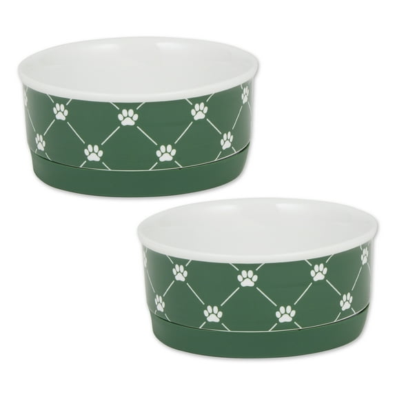 DII Pet Bowl Trellis Paw Hunter Green Small 4.25Dx2H (Set of 2)