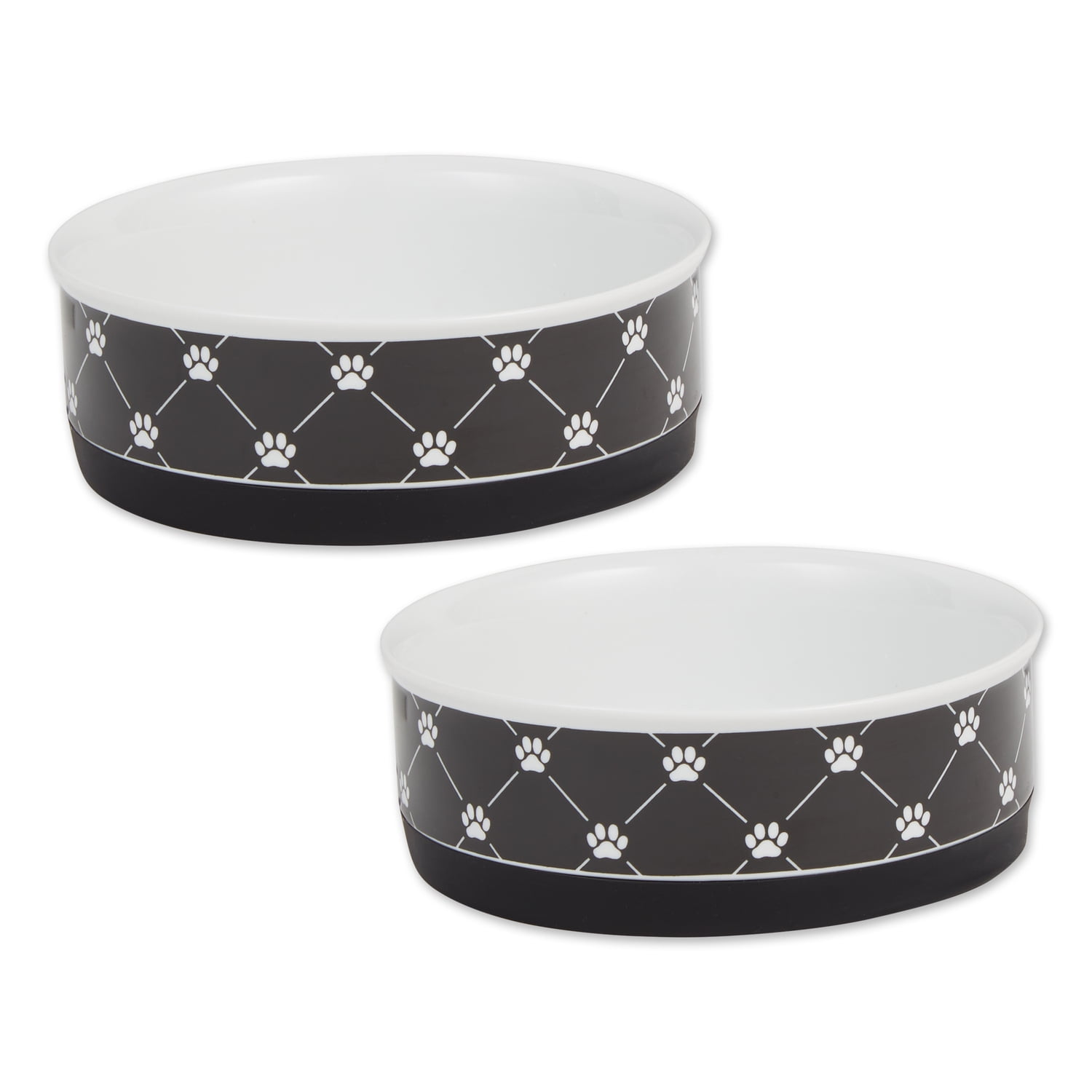 DII Pet Bowl Trellis Paw Black Medium 6Dx2H (Set of 2)