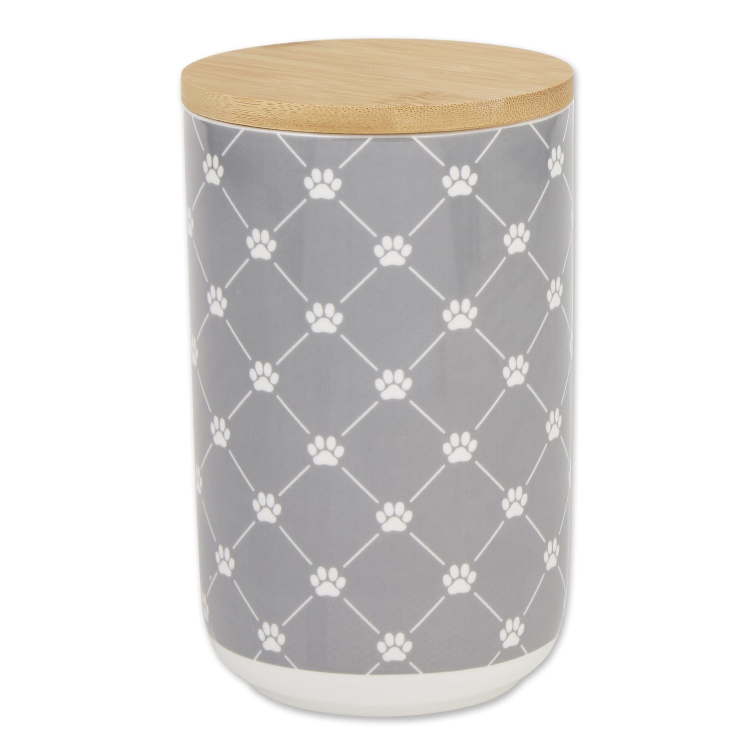Bone Dry Trellis Paw Pet Treat Canister with Bamboo Lid Dog & Cat, 4x6.5", Gray
