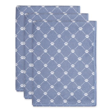Stonewash Blue Printed Trellis Paw Small Pet Towel (Set of 3)