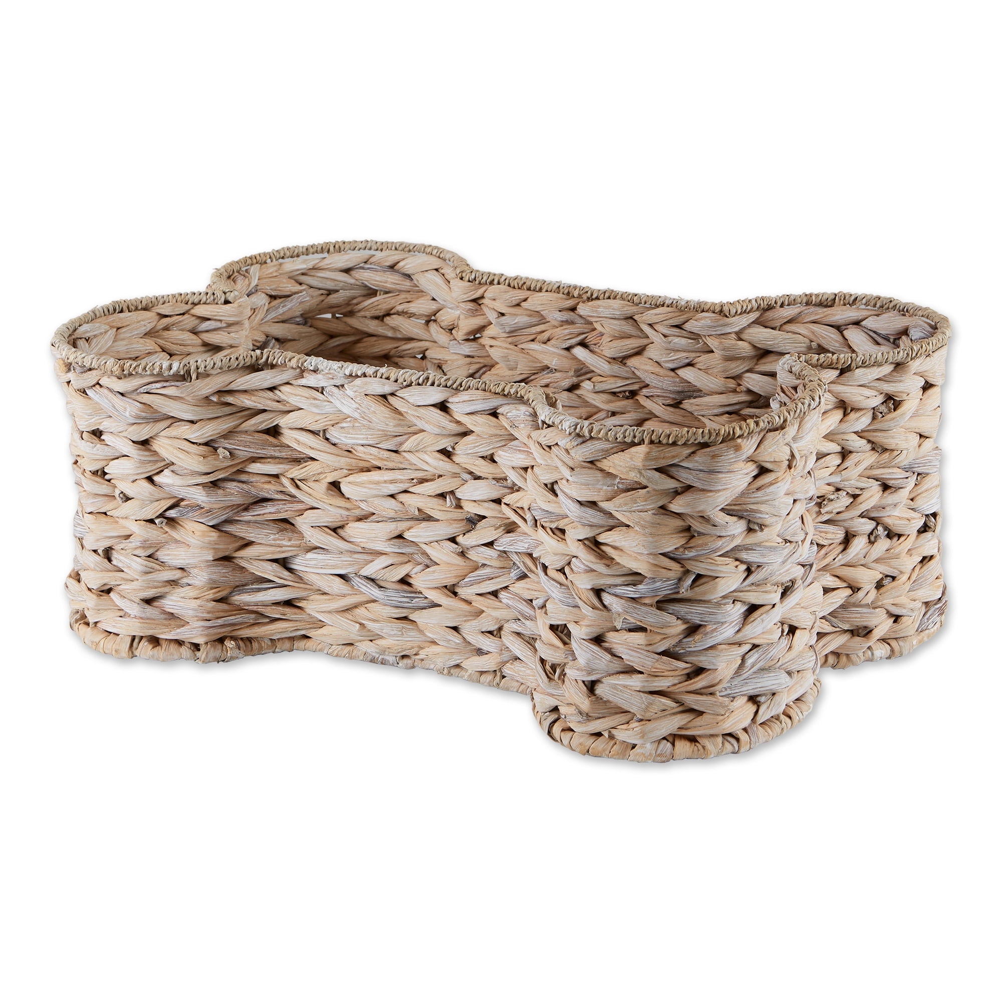Bone Dry Pet Storage, Bone Shape Hyacinth Toy Basket, White Wash, Small