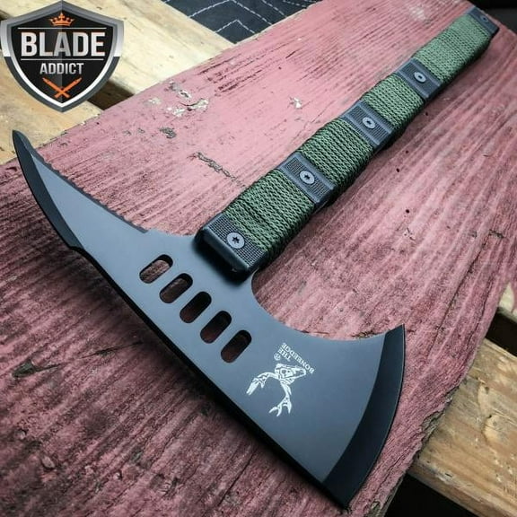 Bone Edge Hunting Axe Hatchet Fixed Blade Knife with Nylon Sheath, 3CR13 Stainless Steel, 14"