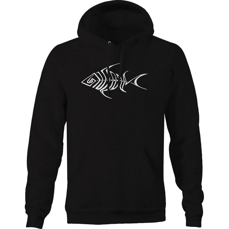 Bone Fish Skeleton Fishing Sweatshirt for Men Small Black