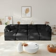 thumbnail image 1 of Bone-Free Modular Sofa with Free Combination, Oversized Living Room Sofa Set, Deep Seat Design, Soft Chenille Fabric, Modern L-Shaped Lounge Sofa（Black）, 1 of 7