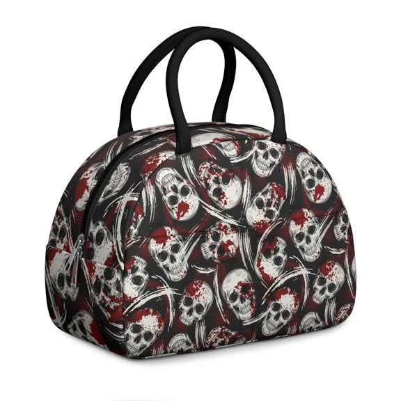 Bone Geometry Lunch Box - Modern Abstract Calavera with Floral Elements, Insulated Cooler for Gothic Aesthetic