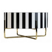 Bone Inlay Coffee Table   Round Black and White Checkerboard Design, Modern Art Style