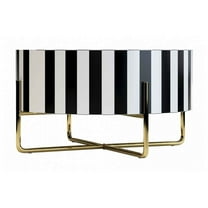 Bone Inlay Coffee Table – Round Black and White Checkerboard Design, Modern Art Style