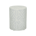 thumbnail image 1 of Bone Inlay End Table – Cylindrical Accent Table with Geometric Diamond & Hexagon Pattern, 1 of 3