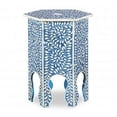 thumbnail image 1 of Bone Inlay End Table – Hexagon Blue Table with Floral Vine Pattern in Ivory, 1 of 4