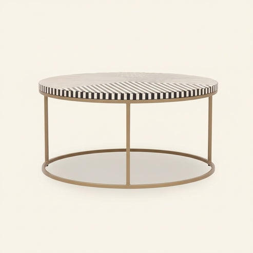 Bone Inlay Round Coffee Table Floral Handmade Luxury Boho Modern Resin centre table for Living Room Dining Room and Home Dcor - Brown, 30x30 IN