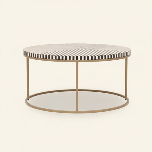 Bone Inlay Round Coffee Table Floral Handmade Luxury Boho Modern Resin centre table for Living Room Dining Room and Home Dcor - Brown, 36x36 IN