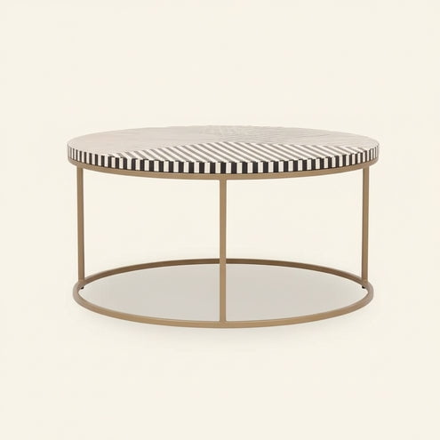 Bone Inlay Round Coffee Table Floral Handmade Luxury Boho Modern Resin centre table for Living Room Dining Room and Home Dcor - Brown, 42x42 IN