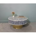 thumbnail image 1 of Bone Inlay Round Coffee Table with Brass Base | Handmade Floral Inlay Center Table | Boho Living Room Furniture | Indian Accent Table, 1 of 5