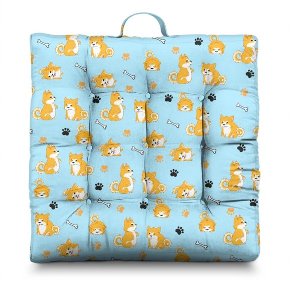 Bone Motif Floor Cushion - Thick Supportive Tatami Mat Seat Pad with Dog-Themed Pattern