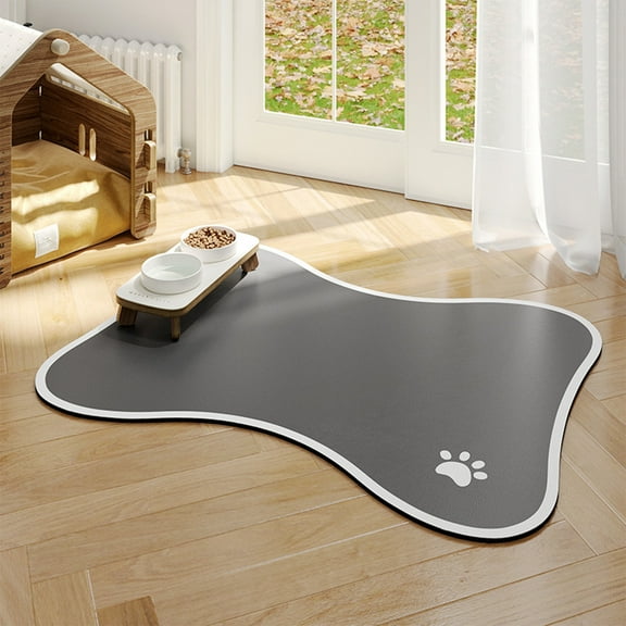 Bone Shape Pet Feeding Mat, Absorbent Pet Placemat for Food and Water Bowl, Waterproof Rubber Backing, Quick Dry Water Dispenser Mat for Dog and Cat, 11.8x15.7 Inch