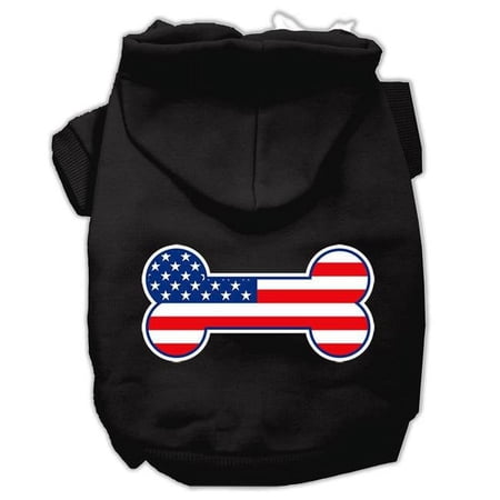 Bone Shaped American Flag Screen Print Pet Hoodies, Black - Extra Small - Size 8