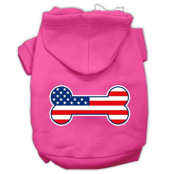 Bone Shaped American Flag Screen Print Pet Hoodies, Bright Pink - Medium - Size 12