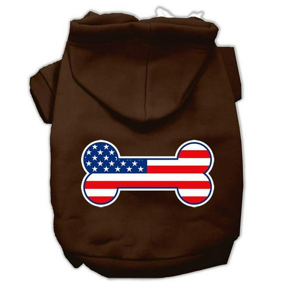 Bone Shaped American Flag Screen Print Pet Hoodies, Brown - Large - Size 14