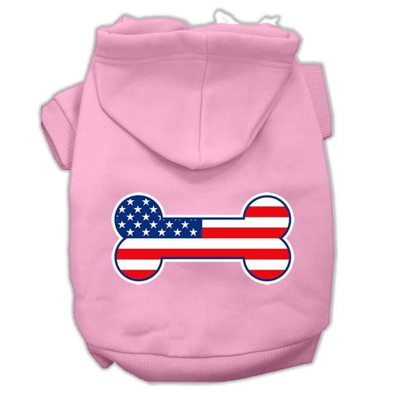 Bone Shaped American Flag Screen Print Pet Hoodies, Light Pink - Large - Size 14