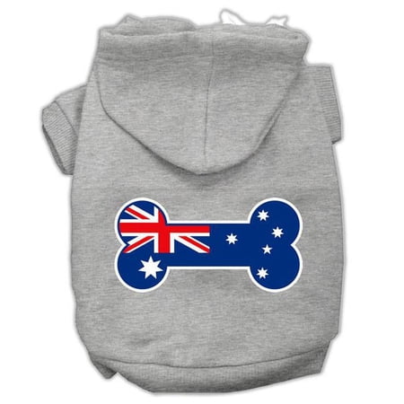 Bone Shaped Australian Flag Screen Print Pet Hoodies, Grey - 3XL - Size 20