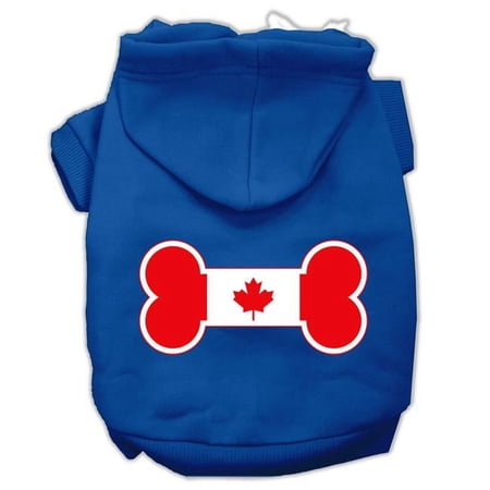 Bone Shaped Canadian Flag Screen Print Pet Hoodies, Blue - Extra Small - Size 8