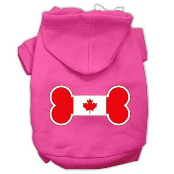 Bone Shaped Canadian Flag Screen Print Pet Hoodies, Bright Pink - Large - Size 14