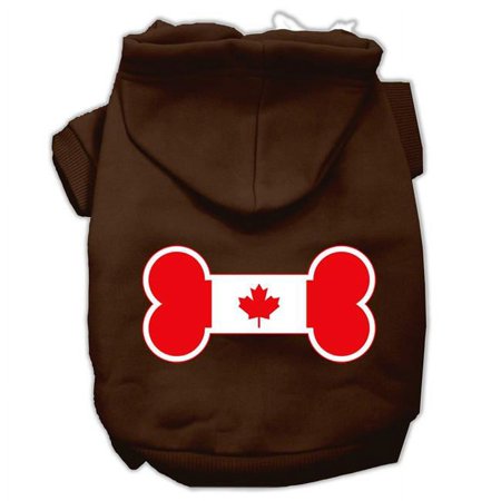Bone Shaped Canadian Flag Screen Print Pet Hoodies, Brown - Large - Size 14