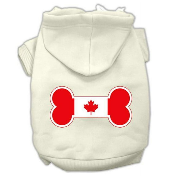 Bone Shaped Canadian Flag Screen Print Pet Hoodies, Cream - Small - Size 10