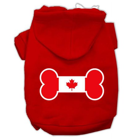 Bone Shaped Canadian Flag Screen Print Pet Hoodies, Red - Extra Small - Size 8