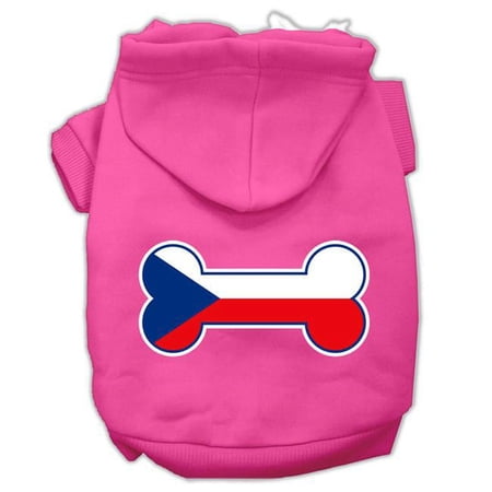 Bone Shaped Czech Republic Flag Screen Print Pet Hoodies, Bright Pink - Large