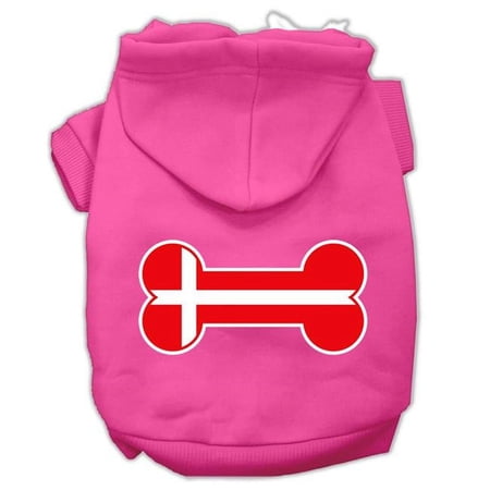 Bone Shaped Denmark Flag Screen Print Pet Hoodies, Bright Pink - Small