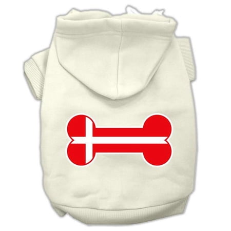 Bone Shaped Denmark Flag Screen Print Pet Hoodies, Cream - Extra Large