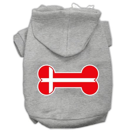 Bone Shaped Denmark Flag Screen Print Pet Hoodies, Grey - Extra Large