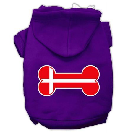 Bone Shaped Denmark Flag Screen Print Pet Hoodies, Purple - Extra Large