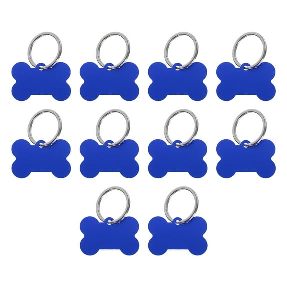 Bone Shaped Dog Tag Pet ID Tags, 38mmx25mm/1.5"x1" Metal Blue Blank with Ring for Pendant Crafts, 10pcs