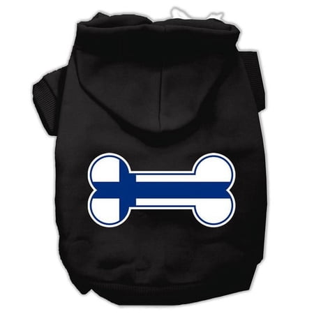 Bone Shaped Finland Flag Screen Print Pet Hoodies, Black - Medium