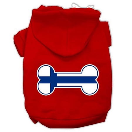 Bone Shaped Finland Flag Screen Print Pet Hoodies, Red - Large