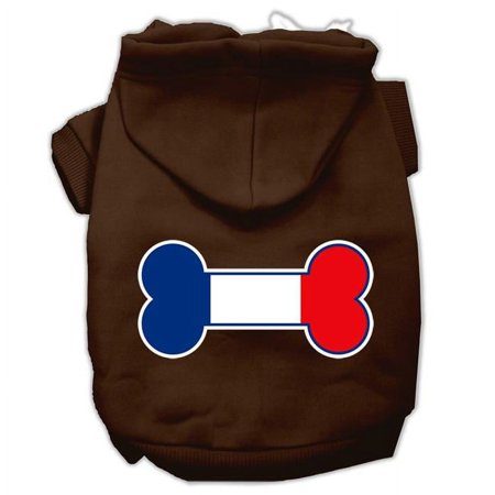 Bone Shaped France Flag Screen Print Pet Hoodie, Brown - 2XL