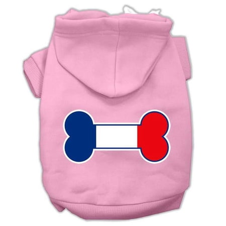 Bone Shaped France Flag Screen Print Pet Hoodie, Light Pink - Extra Small
