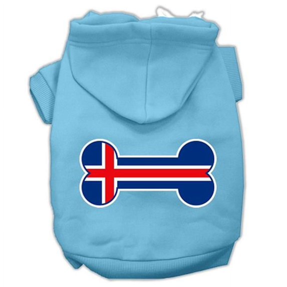 Bone Shaped Iceland Flag Screen Print Pet Hoodie, Baby Blue - 2XL