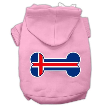 Bone Shaped Iceland Flag Screen Print Pet Hoodie, Light Pink - Large