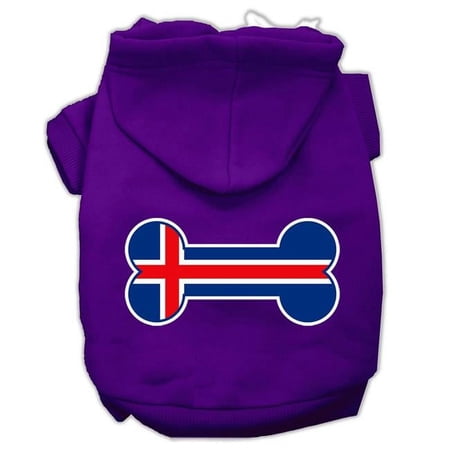 Bone Shaped Iceland Flag Screen Print Pet Hoodie, Purple - Medium