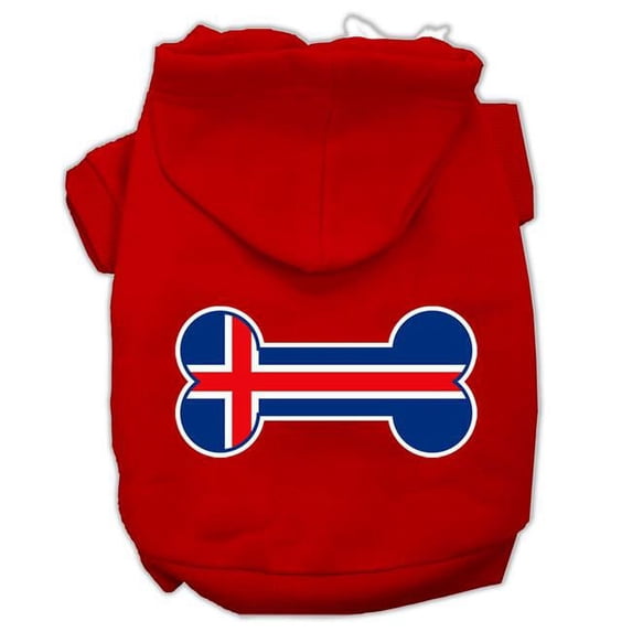 Bone Shaped Iceland Flag Screen Print Pet Hoodie, Red - Medium