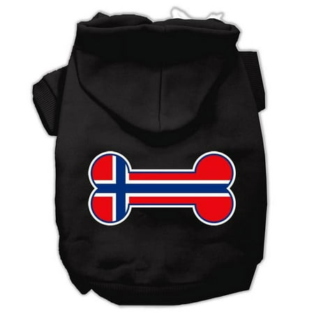 Bone Shaped Norway Flag Screen Print Pet Hoodies, Black - Extra Large 16