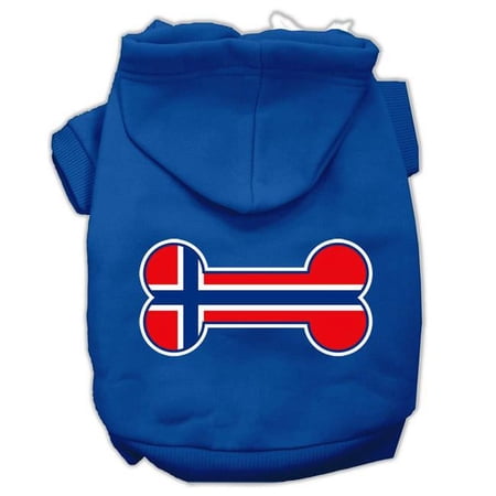 Bone Shaped Norway Flag Screen Print Pet Hoodies, Blue - Extra Small 8