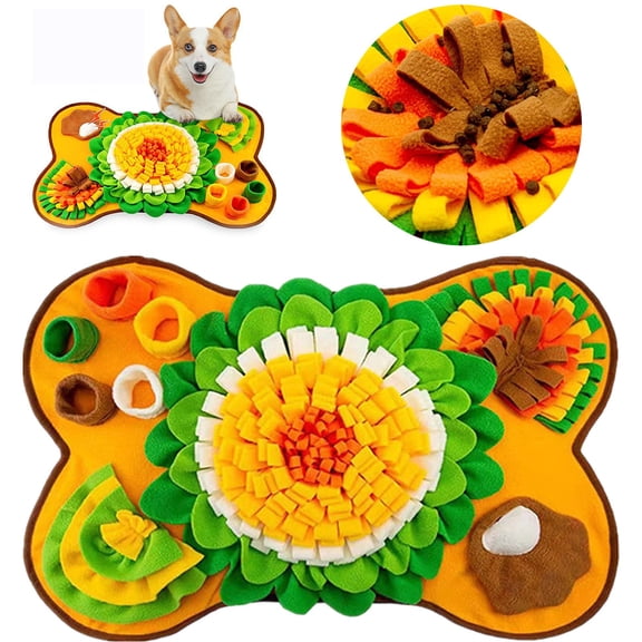 Bone Shaped Snuffle Mat for Dogs, Interactive Slow Feeder Puzzle Mat for Small Medium Dogs, Treat Hunting Mental Stimulation Toy for Training, Orange, Orange
