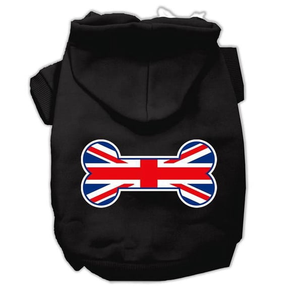 Bone Shaped United Kingdom Union Jack Flag Screen Print Pet Hoodies, Black - Extra Large 16