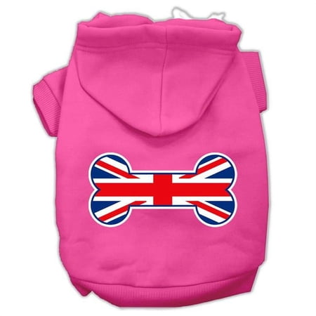 Bone Shaped United Kingdom Union Jack Flag Screen Print Pet Hoodies, Bright Pink - 3XL 20