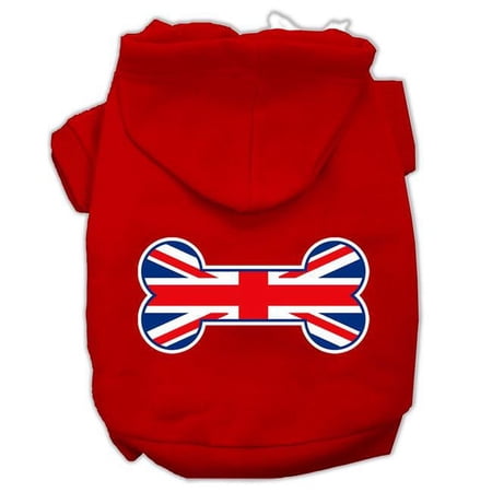 Bone Shaped United Kingdom Union Jack Flag Screen Print Pet Hoodies, Red - Extra Small 8