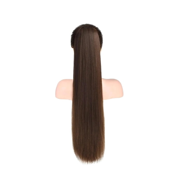 Bone Straight Drawstring Ponytail Wigs Clip In Hair Extensions #2 Wrap Around 100% Human Hair